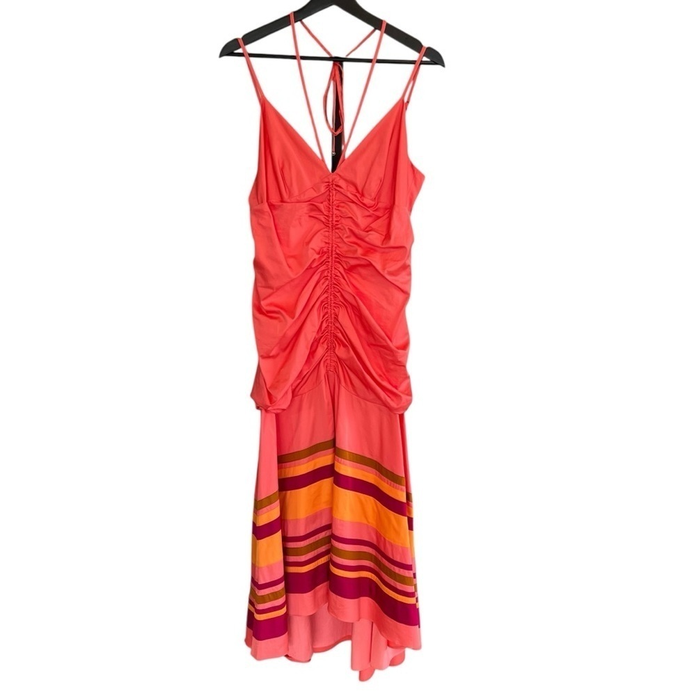 Veronica Beard Fitz High Low Midi Dress Coral Multi Size 8 NWT Contemporary
